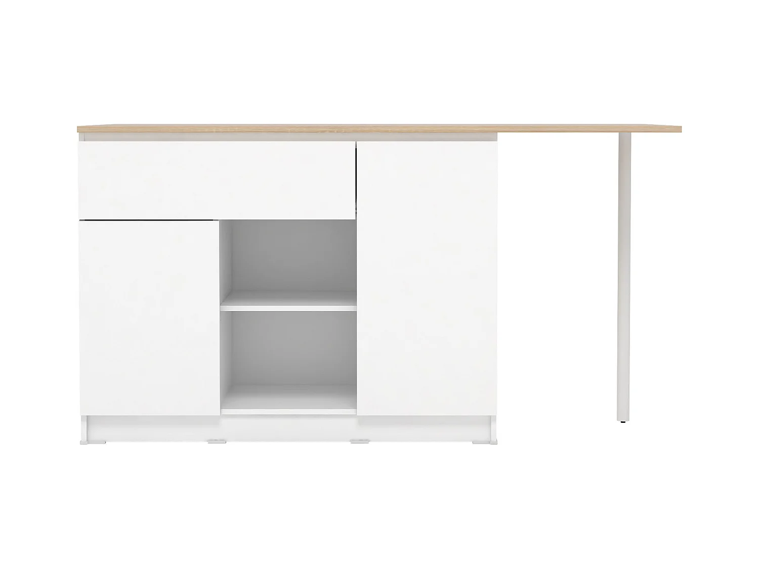 Kücheninsel mit 2 Türen, 1 Schubladen & 2 Regalfächern - Weiß & Helle Holzfarben - TUNORI