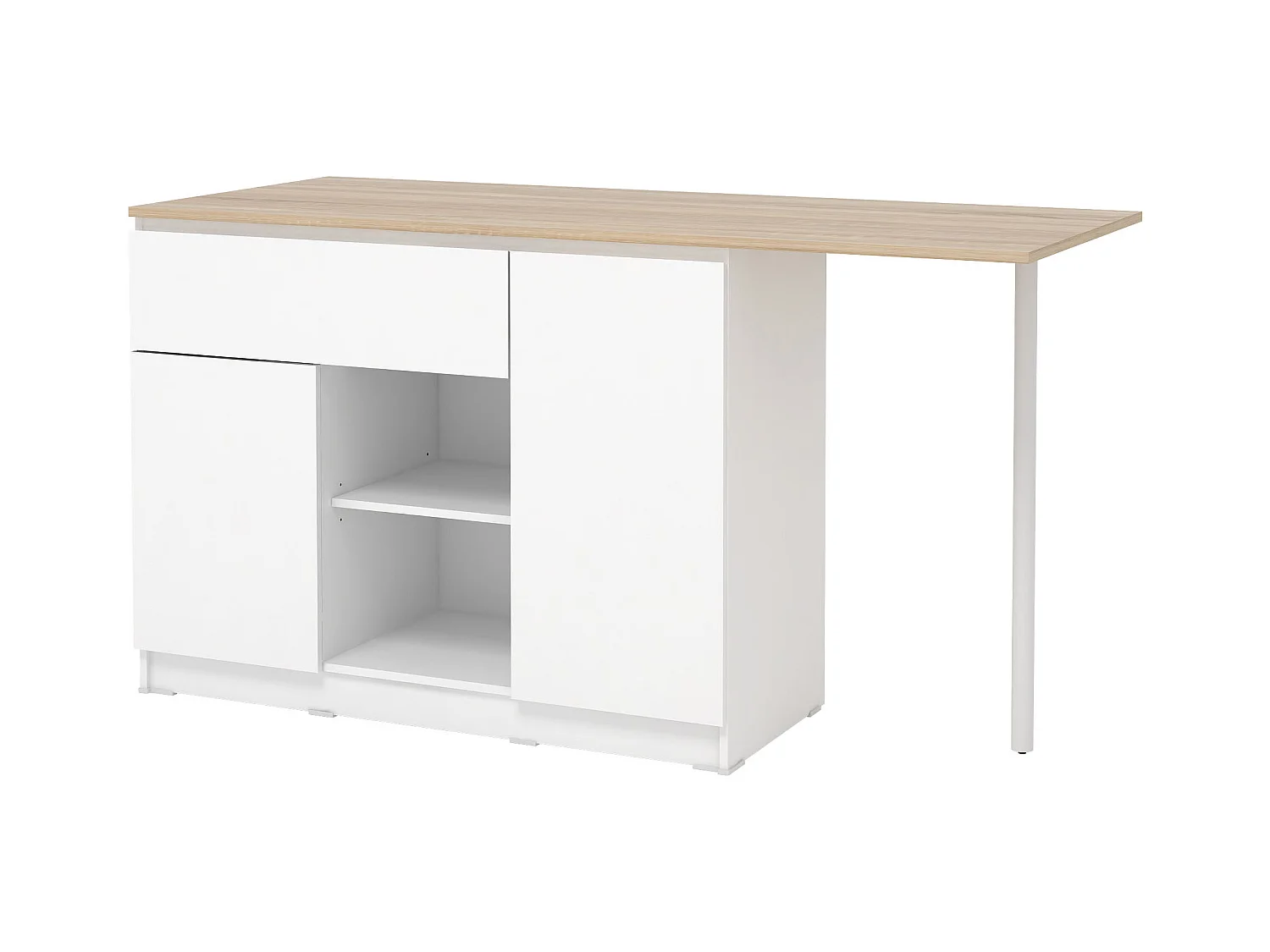 Kücheninsel mit 2 Türen, 1 Schubladen & 2 Regalfächern - Weiß & Helle Holzfarben - TUNORI