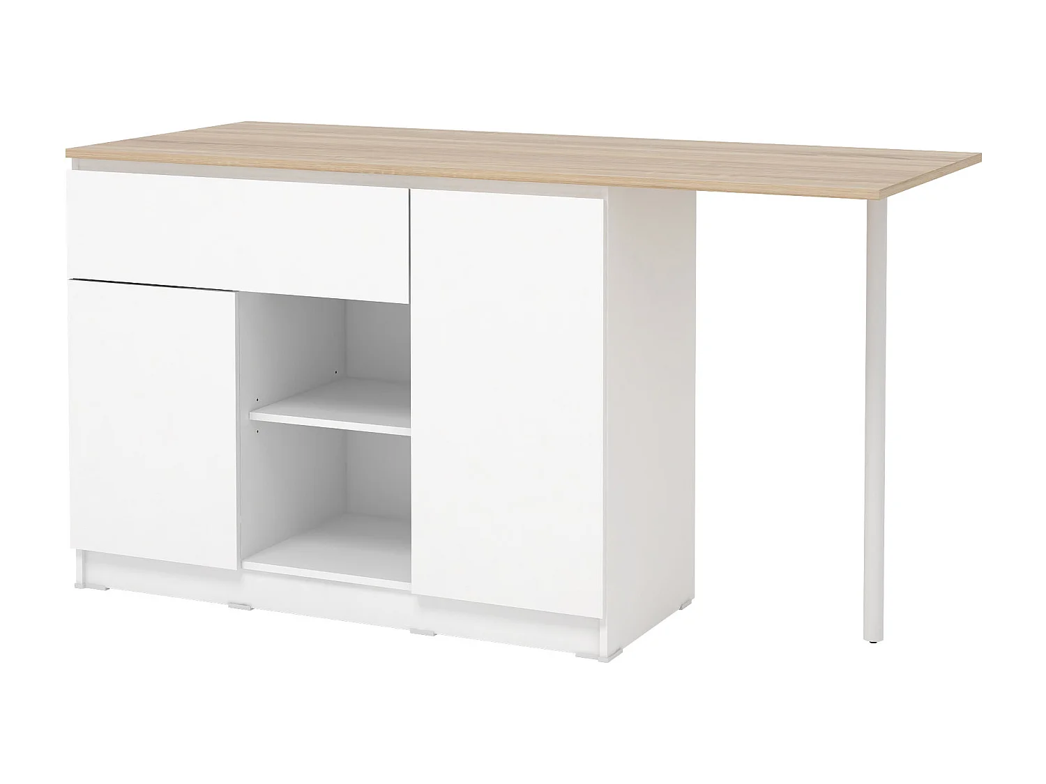 Wyspa kuchenna z 2 drzwiczkami, 1 szufladą i 2 wnękami - Biały i naturalny jasny brąz - TUNORI