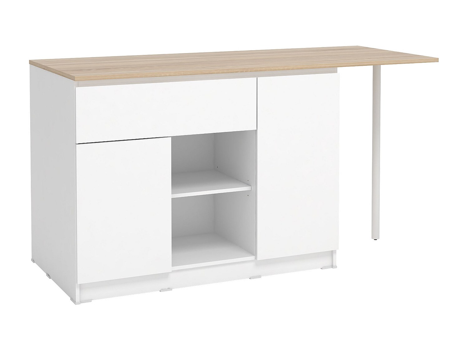 Kücheninsel mit 2 Türen, 1 Schubladen & 2 Regalfächern - Weiß & Helle Holzf günstig online kaufen