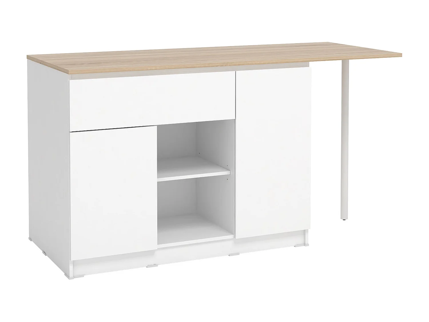 Keukeneiland met 2 deuren, 1 lade en 2 nissen - Wit en licht naturel - TUNORI