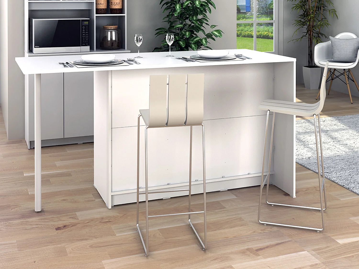 Ilot central de cuisine avec 2 portes, 1 tiroir et 2 niches - Blanc - TUNORI