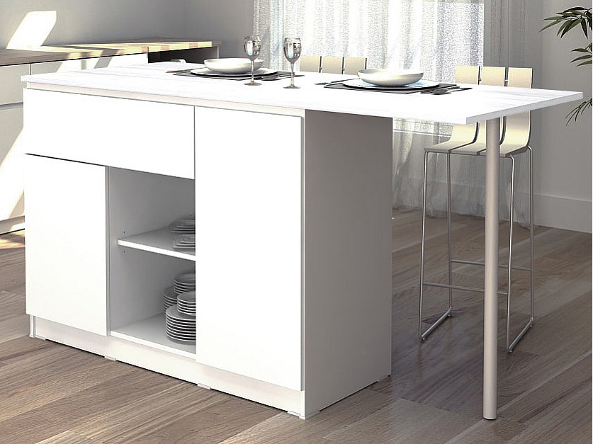 Kücheninsel mit 2 Türen, 1 Schubladen & 2 Regalfächern - Weiß - TUNORI günstig online kaufen