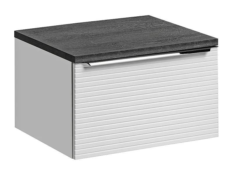 Meuble sous vasque suspendu strié blanc avec planche - 60 cm - LATOMA