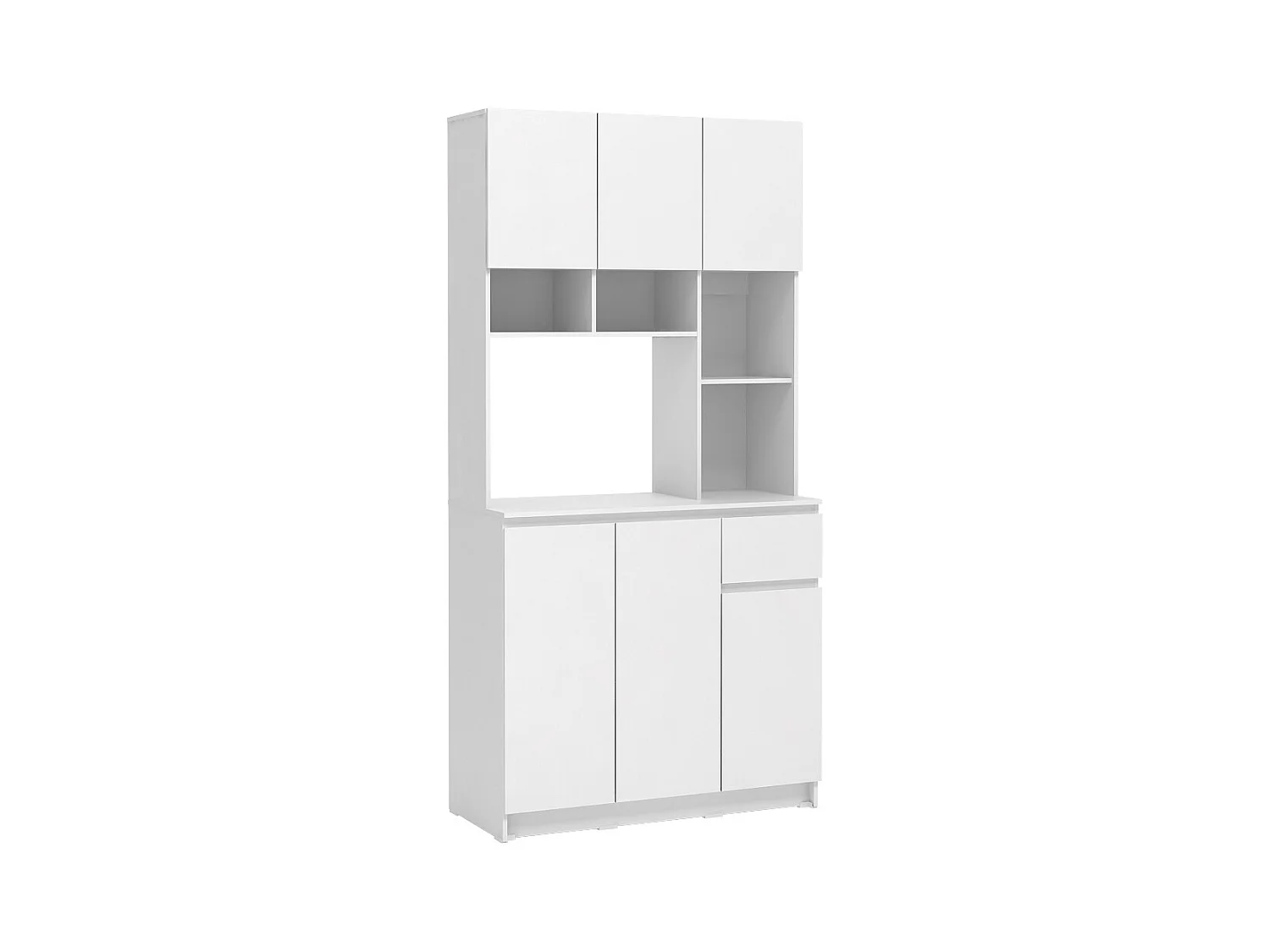 Aparador de cocina con 6 puertas, 1 cajón y 5 estantes - Blanco - NIZALI
