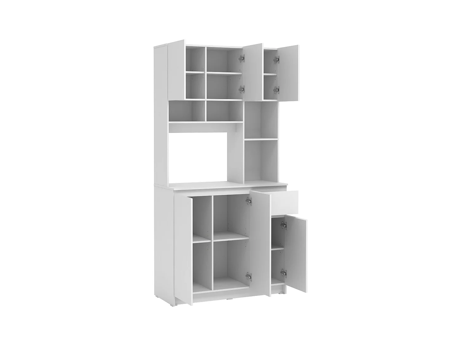 Aparador de cocina con 6 puertas, 1 cajón y 5 estantes - Blanco - NIZALI