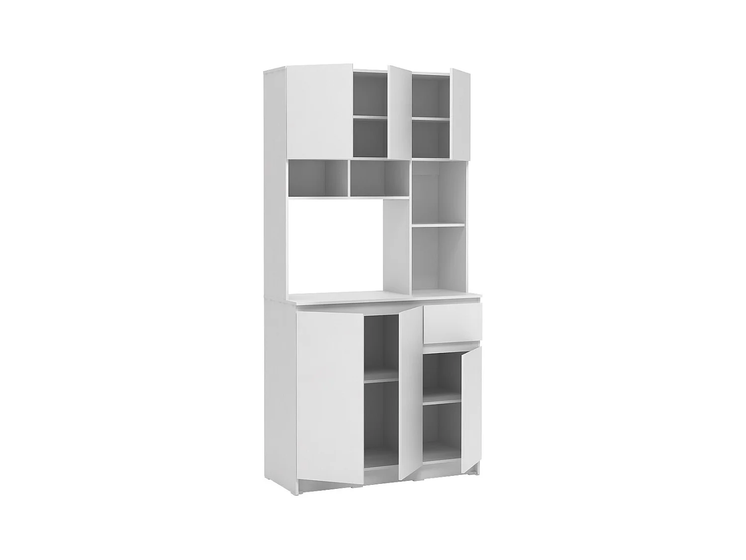 Aparador de cocina con 6 puertas, 1 cajón y 5 estantes - Blanco - NIZALI