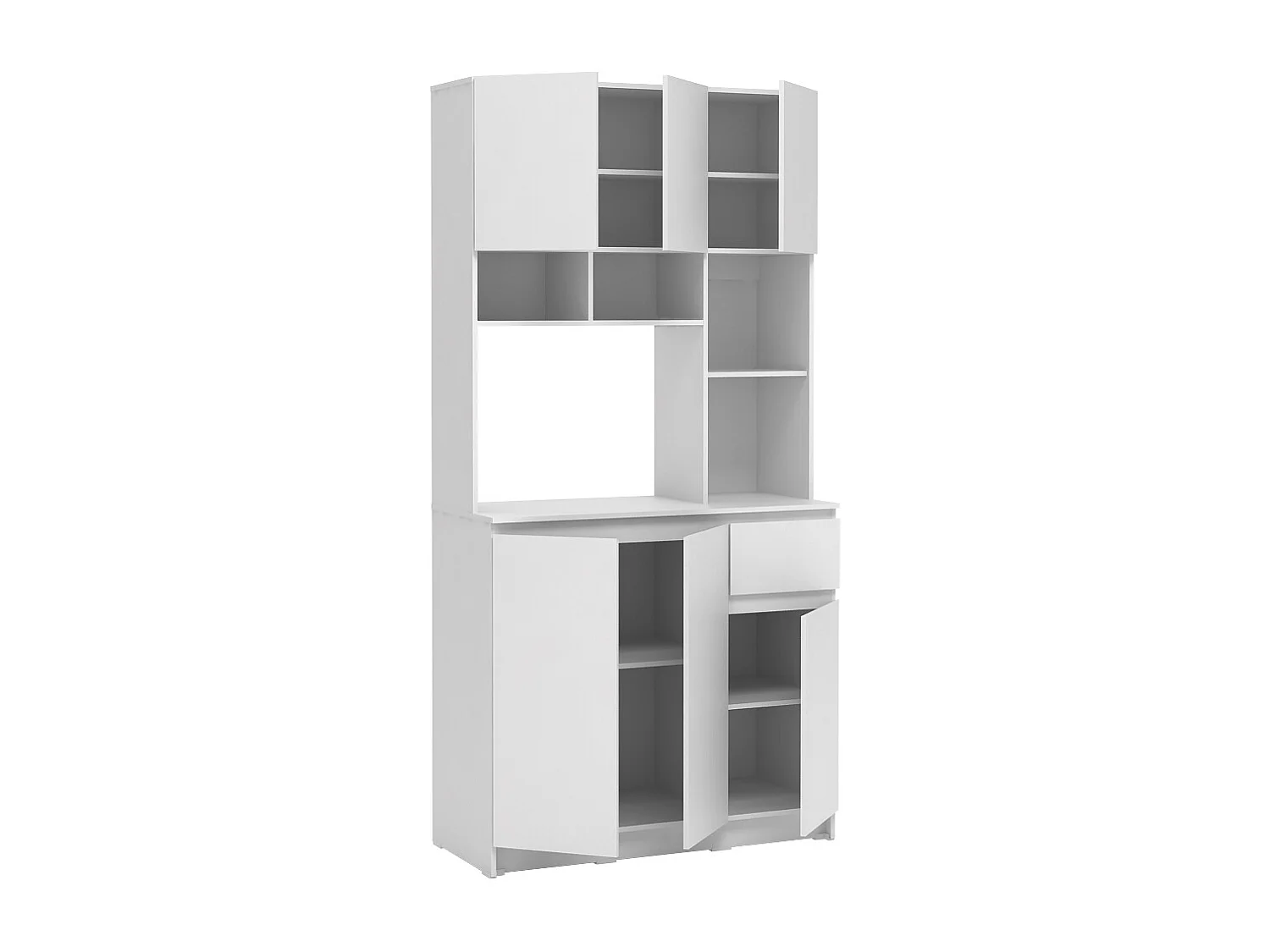 Buffet de cuisine avec 6 portes, 1 tiroir et 5 niches - Blanc - NIZALI