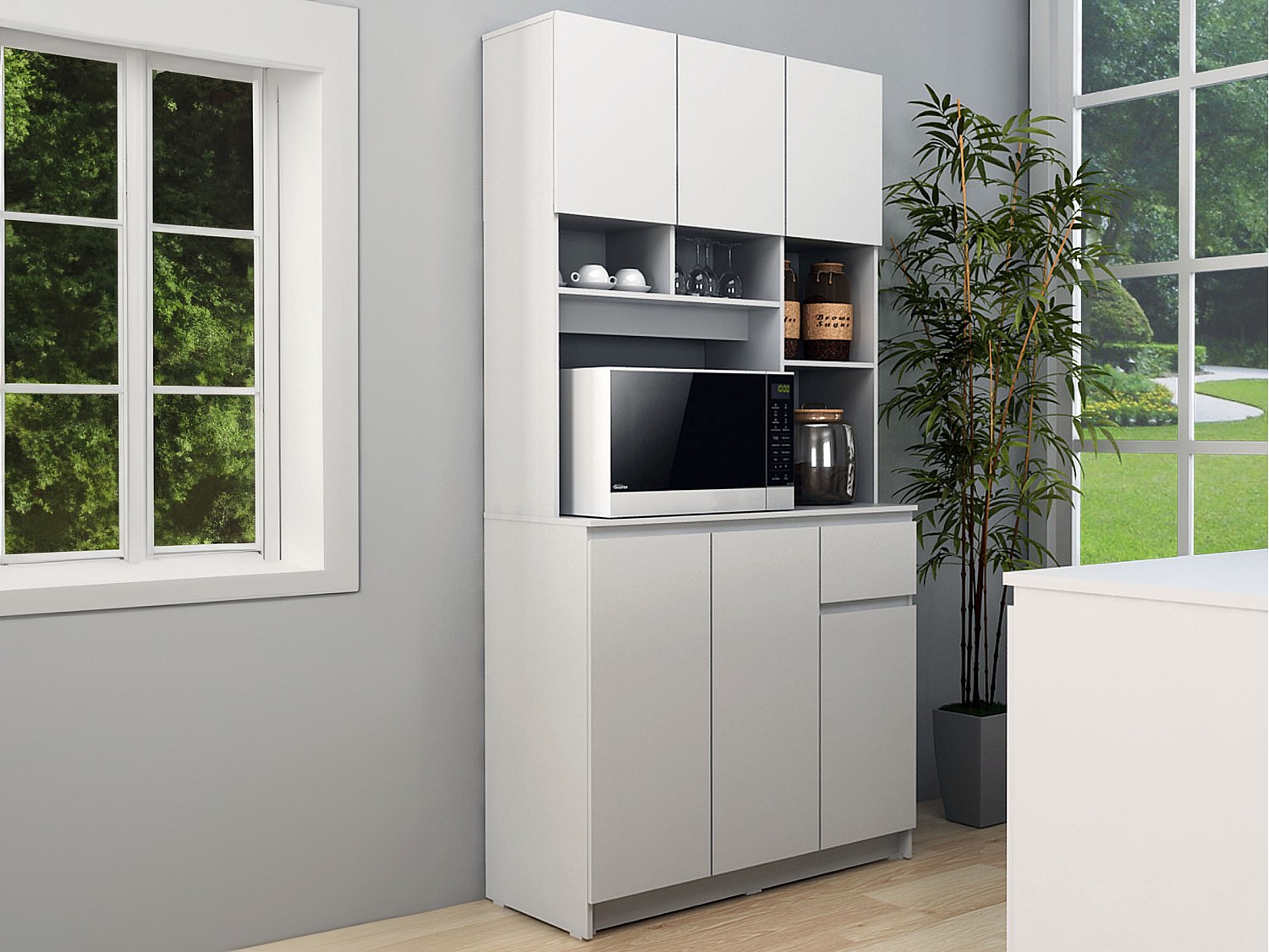 Küchenbuffet mit 6 Türen, 1 Schubladen & 5 Regalfächern - Weiß - NIZALI günstig online kaufen