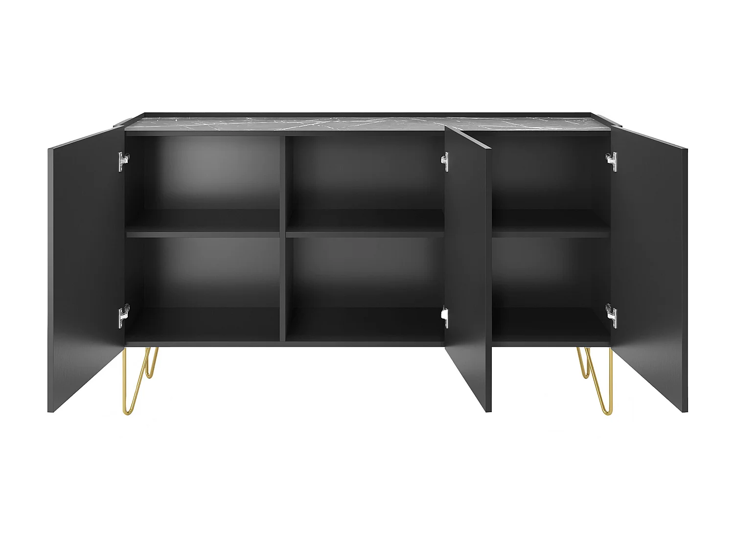 Buffet avec 3 portes - Noir, effet marbre noir et doré - PIOLUN de Pascal MORABITO
