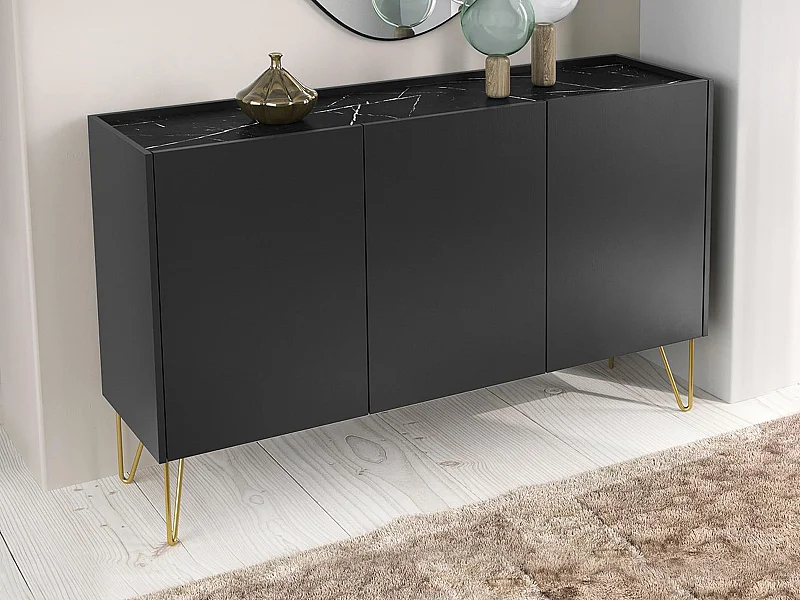 Credenza con 3 ante Nero effetto Marmo Nero e Dorato - PIOLUN di Pascal MORABITO
