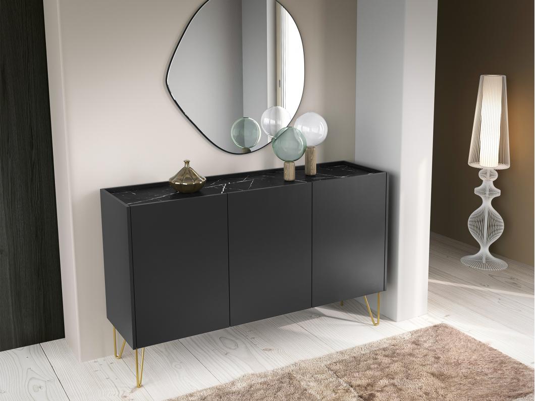 Buffet avec 3 portes - Noir, effet marbre noir et doré - PIOLUN de Pascal MORABITO
