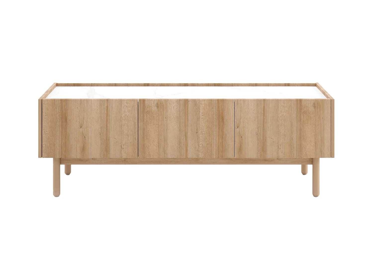 Tv-meubel met 3 deurtjes - Licht naturel en wit marmereffect - SITOLI