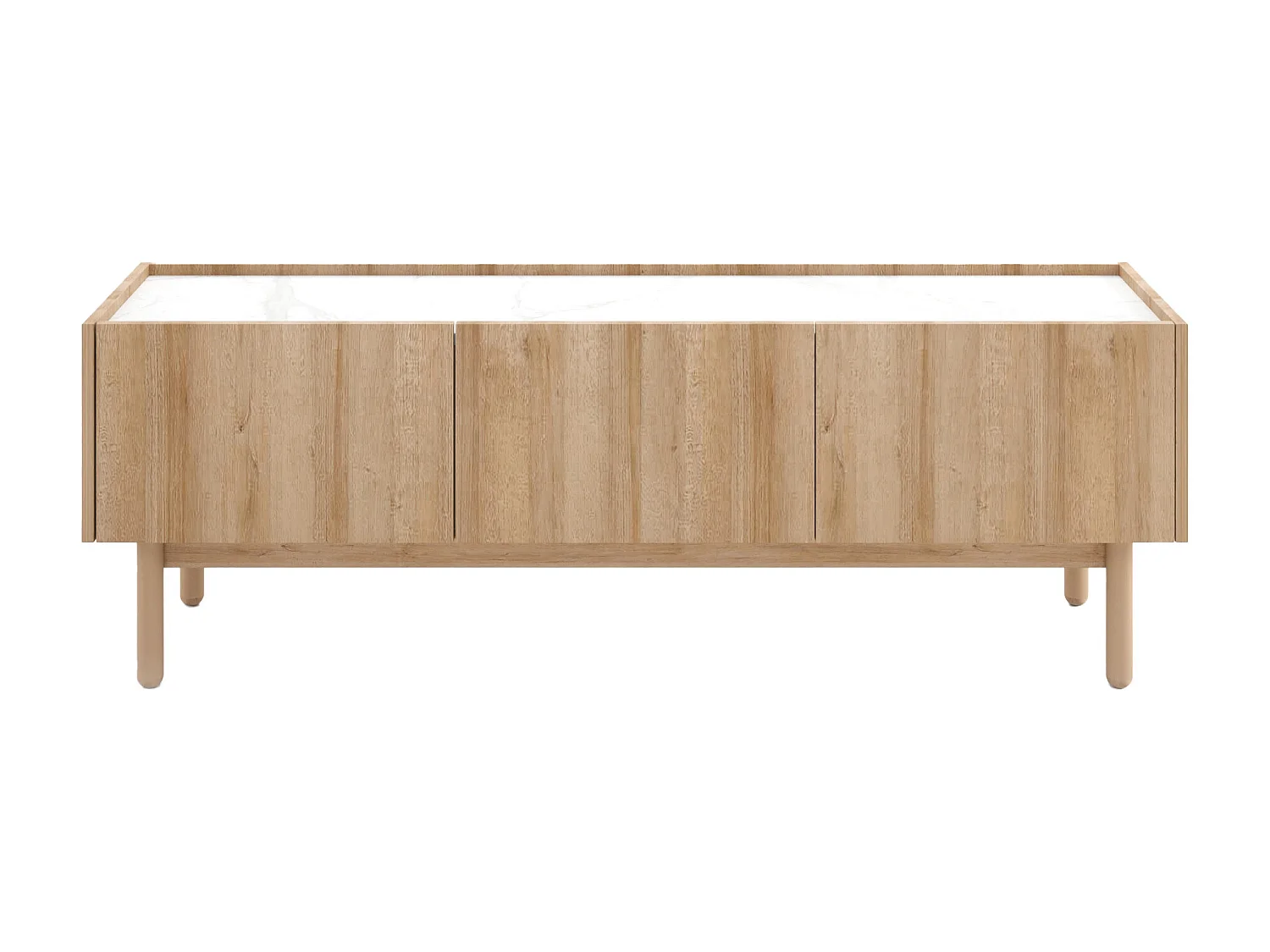 Meuble TV avec 3 portes - Naturel clair et effet marbre blanc - SITOLI