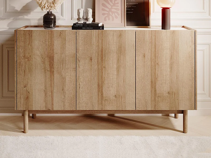Sideboard mit 3 Türen - Helle Holzfarben & Marmor-Optik Weiß - SITOLI
