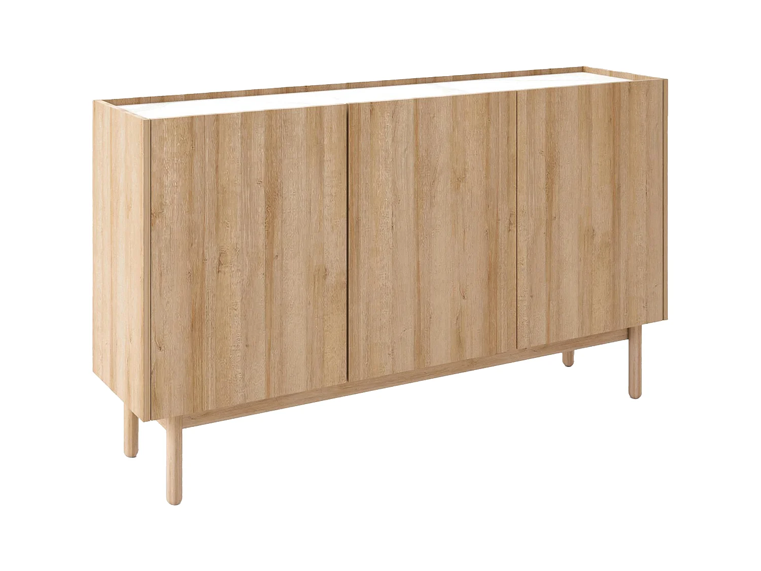 Sideboard mit 3 Türen - Helle Holzfarben & Marmor-Optik Weiß - SITOLI
