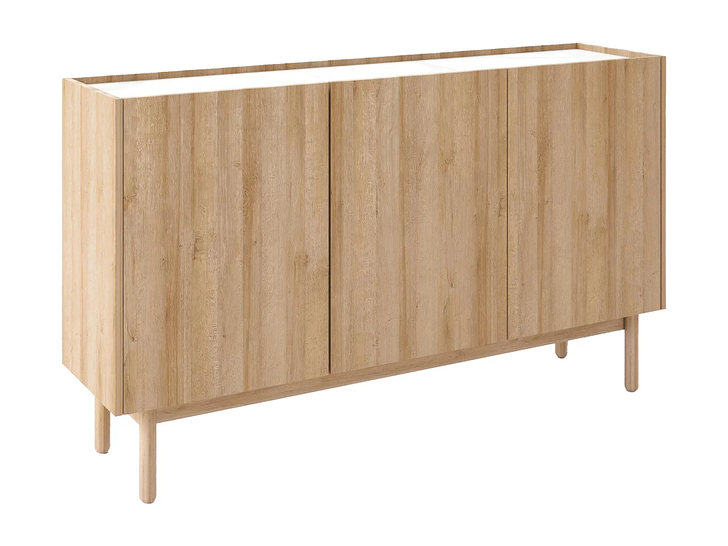 Sideboard med 3 dörrar - Ljust naturlig och vit marmoreffekt - SITOLI