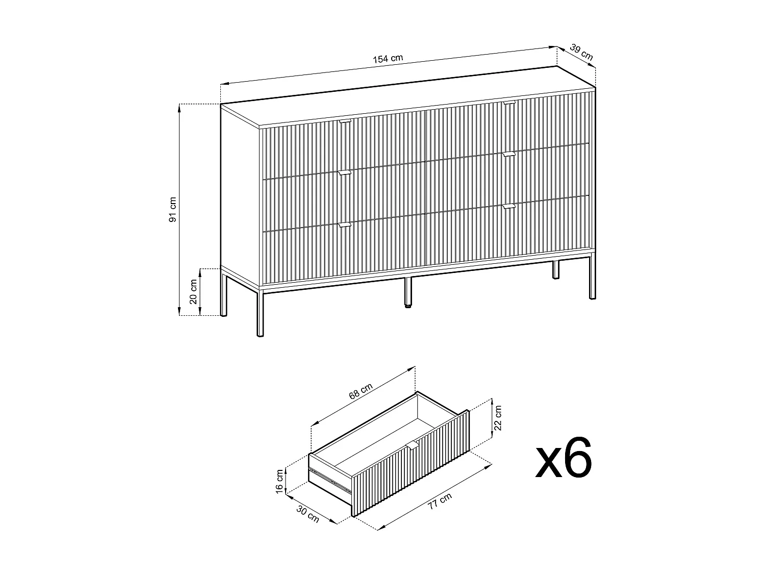 Commode 6 tiroirs - Gris - LIOUBA de Pascal Morabito