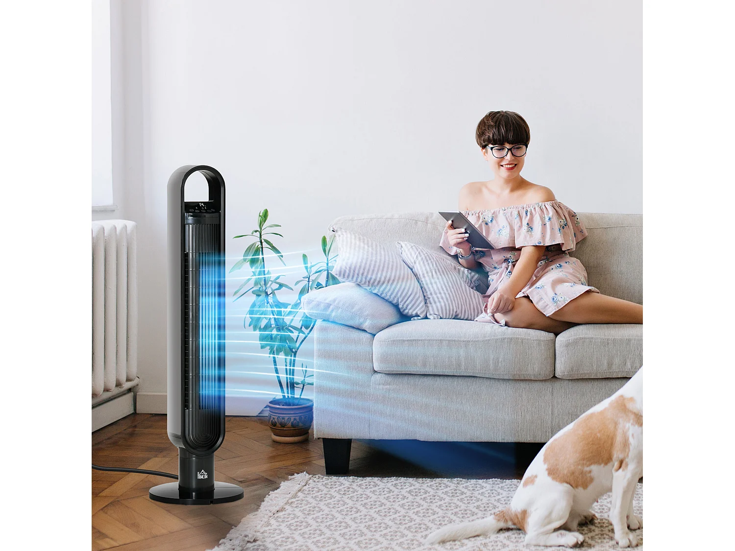 HOMCOM Ventilateur colonne tour oscillant 60 W ultra silencieux télécommande incluse minuterie 3 modes 3 vitesses Ø 28 x 100 cm noir