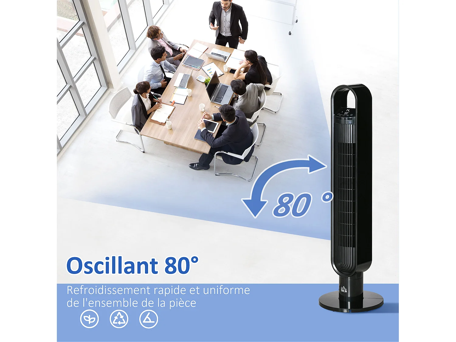 HOMCOM Ventilateur colonne tour oscillant 60 W ultra silencieux télécommande incluse minuterie 3 modes 3 vitesses Ø 28 x 100 cm noir