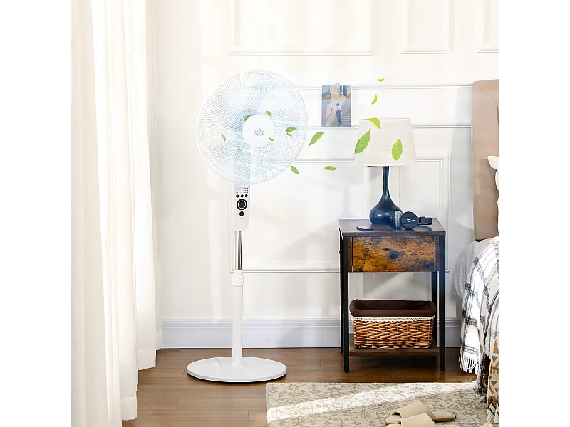 Ventilateur sur pied Ø 44 cm hauteur réglable oscillant silencieux 45 W avec télécommande minuterie 3 modes 3 vitesses blanc