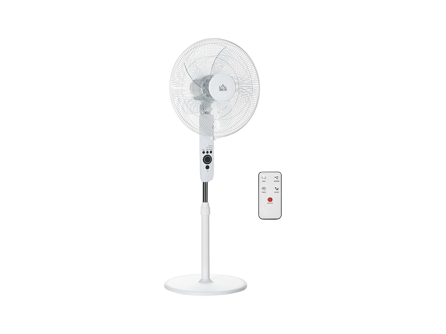 Ventilateur sur pied Ø 44 cm hauteur réglable oscillant silencieux 45 W avec télécommande minuterie 3 modes 3 vitesses blanc