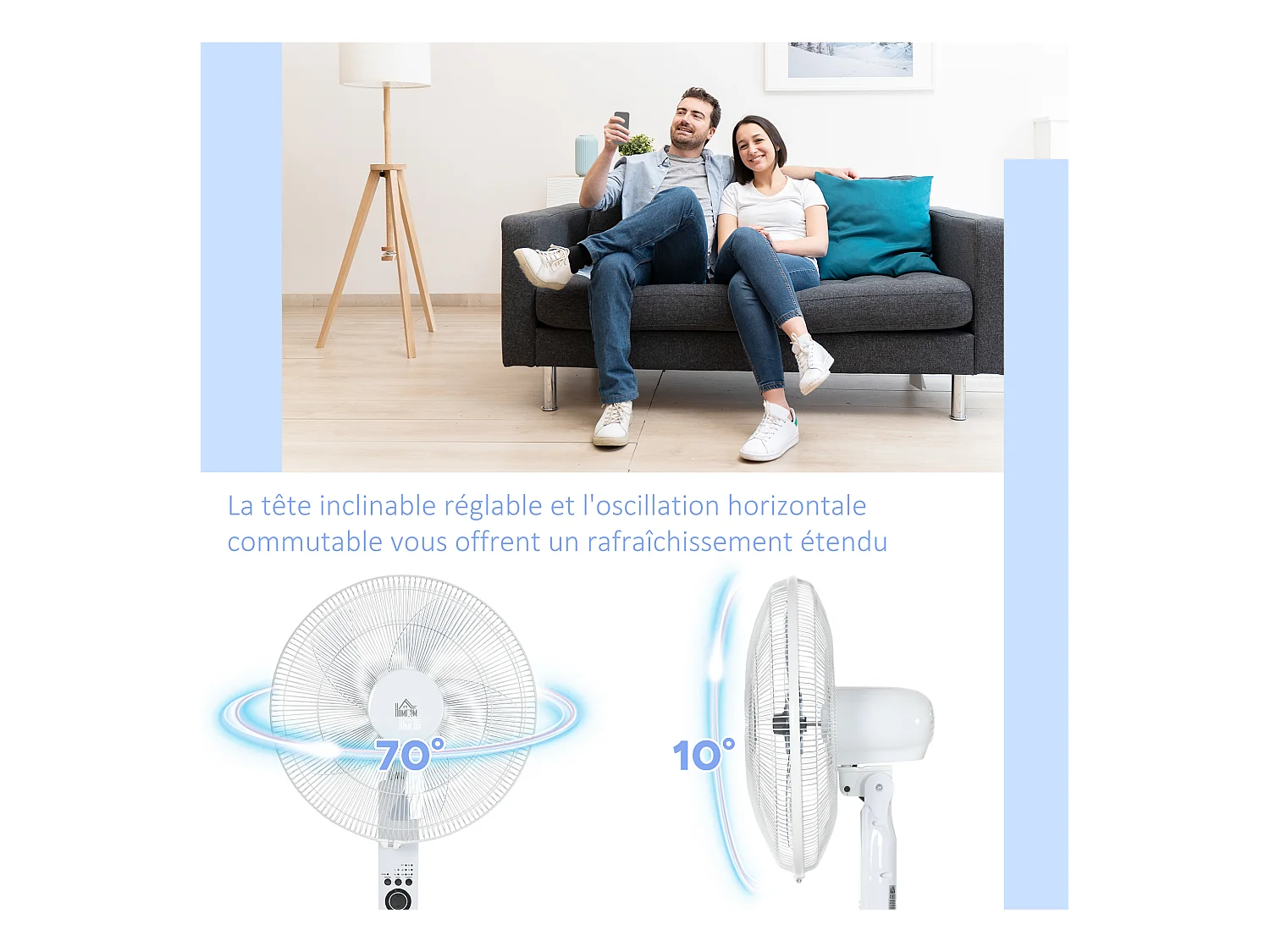 Ventilateur sur pied Ø 44 cm hauteur réglable oscillant silencieux 45 W avec télécommande minuterie 3 modes 3 vitesses blanc