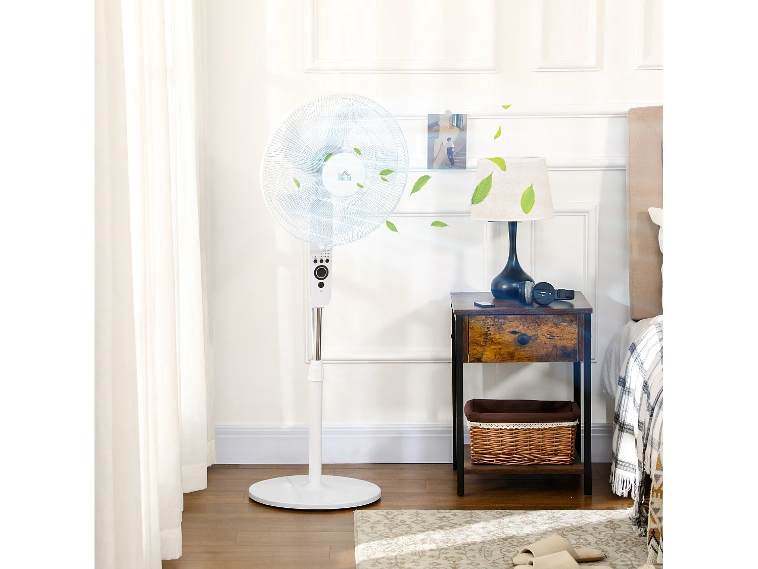 Ventilateur sur pied Ø 44 cm hauteur réglable oscillant silencieux 45 W avec télécommande minuterie 3 modes 3 vitesses blanc
