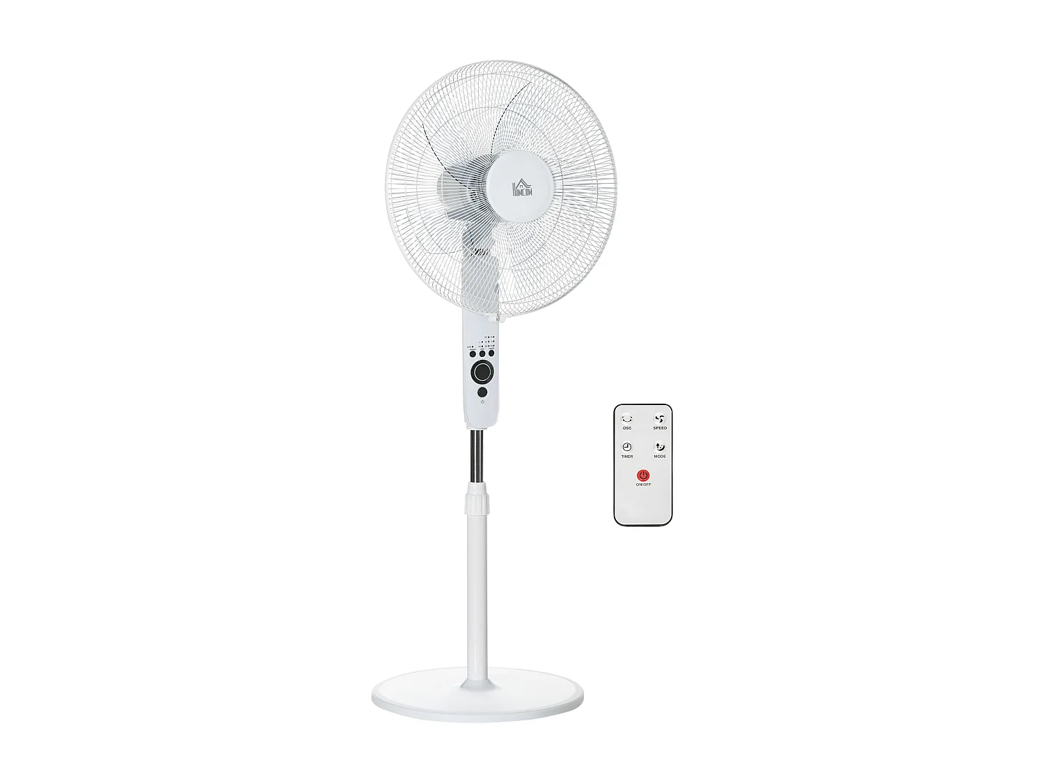 Ventilateur sur pied Ø 44 cm hauteur réglable oscillant silencieux 45 W avec télécommande minuterie 3 modes 3 vitesses blanc