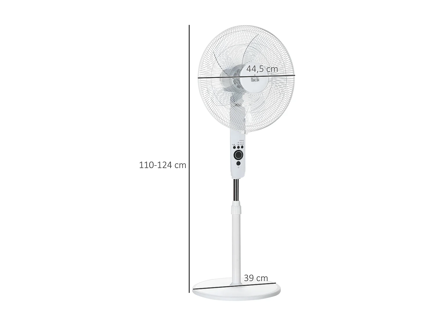 Ventilateur sur pied Ø 44 cm hauteur réglable oscillant silencieux 45 W avec télécommande minuterie 3 modes 3 vitesses blanc