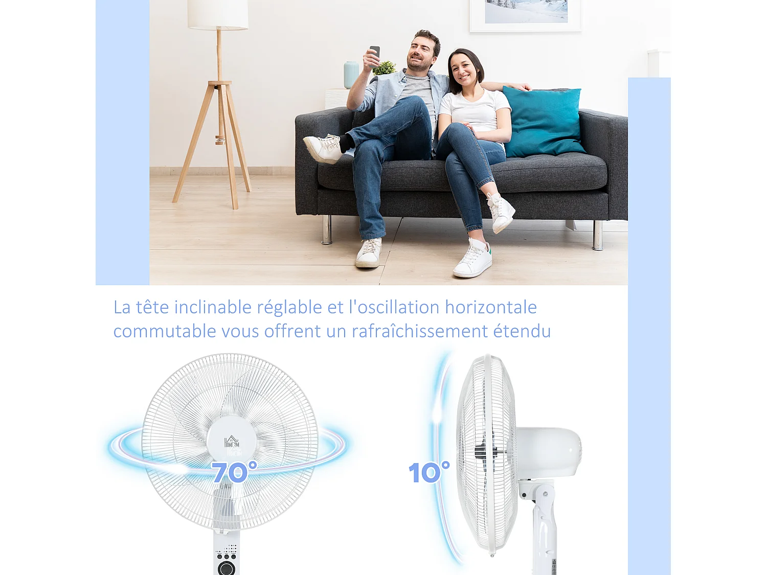 Ventilateur sur pied Ø 44 cm hauteur réglable oscillant silencieux 45 W avec télécommande minuterie 3 modes 3 vitesses blanc