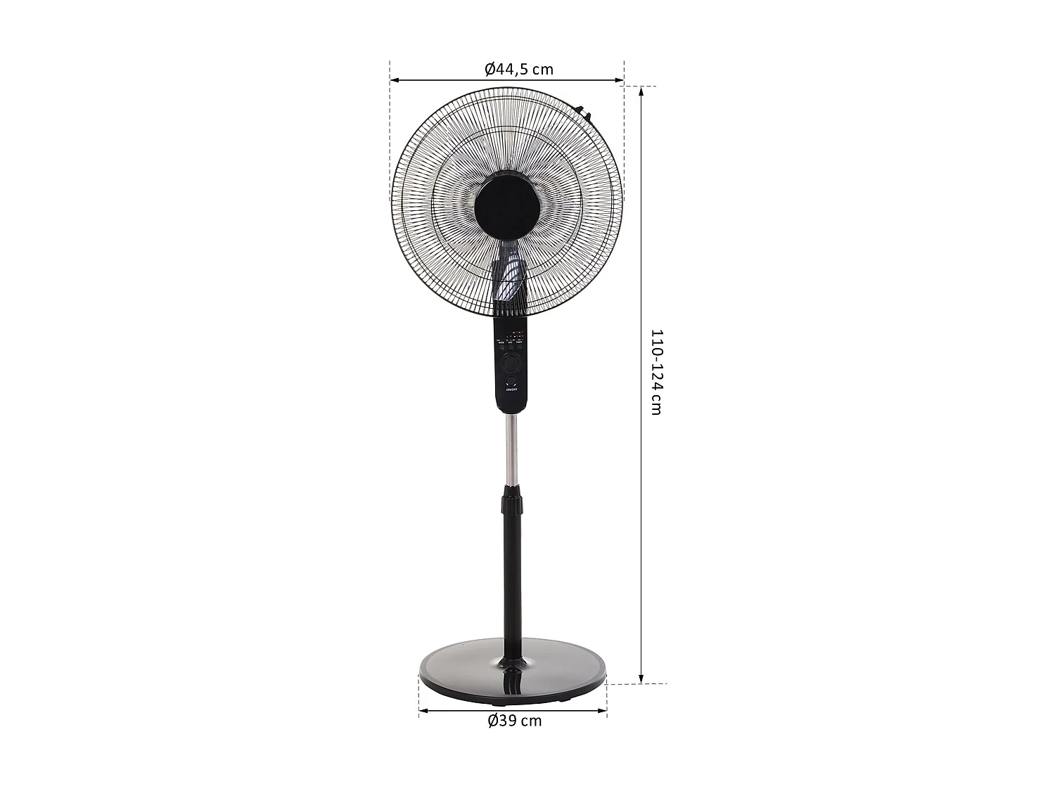 Ventilateur sur pied Ø 44 cm hauteur réglable oscillant silencieux 45 W avec télécommande minuterie 3 modes 3 vitesses noir