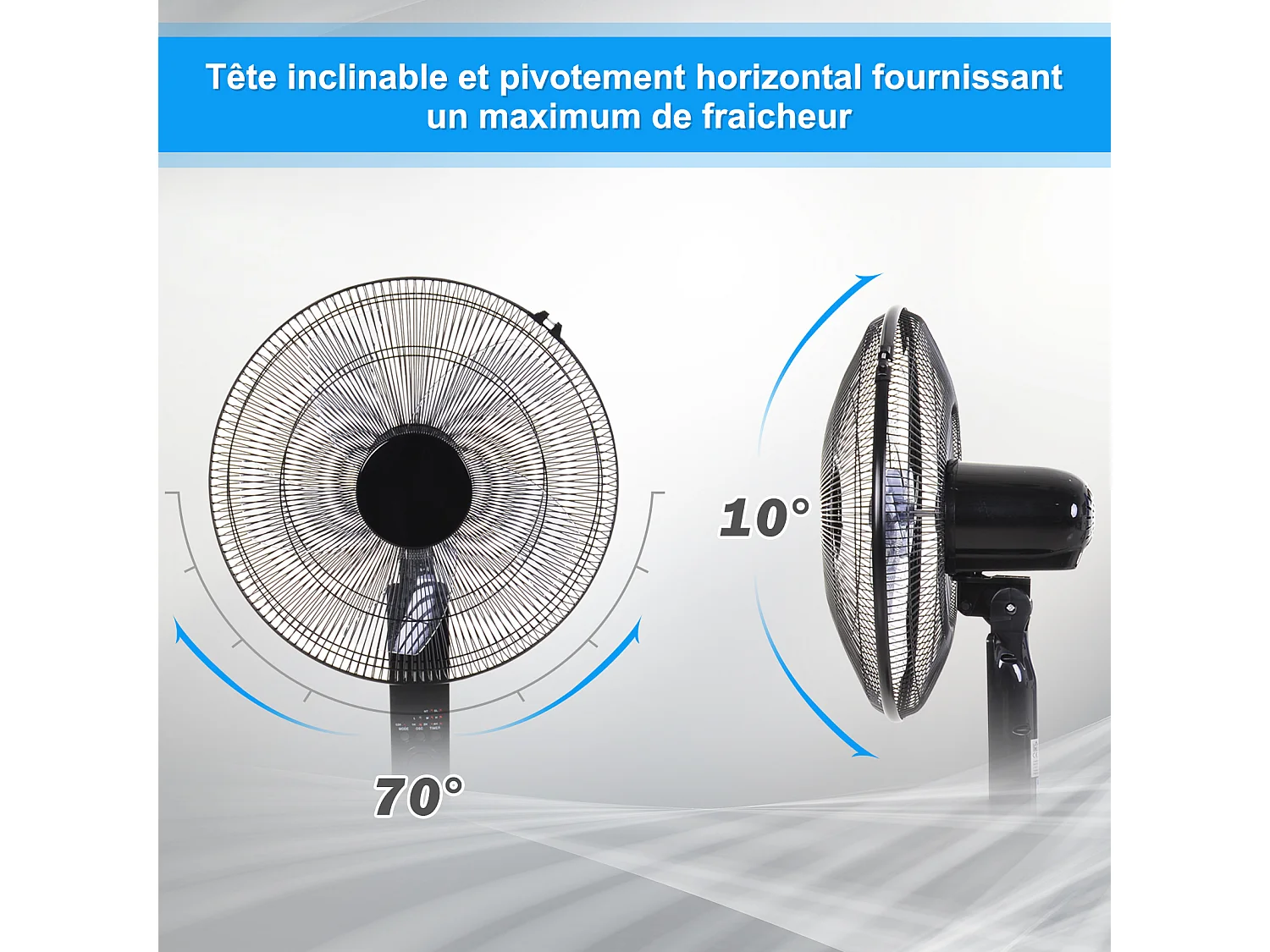 Ventilateur sur pied Ø 44 cm hauteur réglable oscillant silencieux 45 W avec télécommande minuterie 3 modes 3 vitesses noir