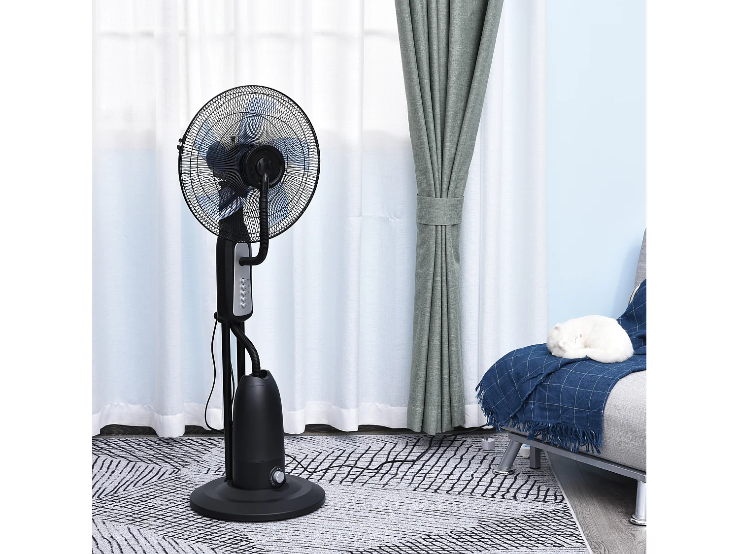 HOMCOM Ventilateur brumisateur sur roulettes - oscillant silencieux 90 W - 4 vitesses - dim. Ø 44 x 120H cm noir gris