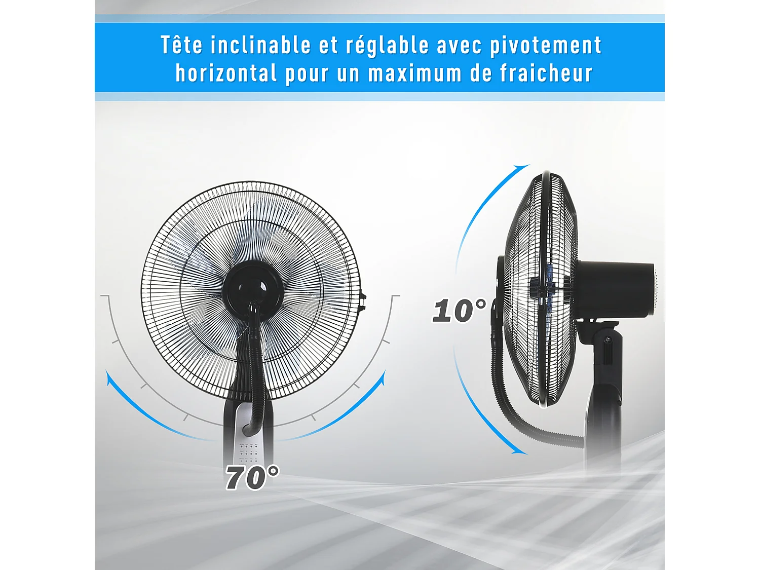 HOMCOM Ventilateur brumisateur sur roulettes - oscillant silencieux 90 W - 4 vitesses - dim. Ø 44 x 120H cm noir gris