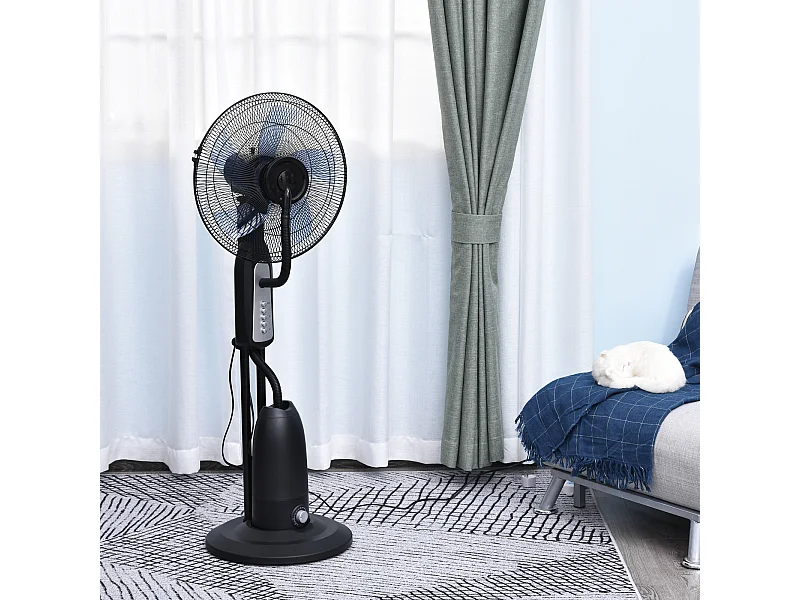 HOMCOM Ventilateur brumisateur sur roulettes - oscillant silencieux 90 W - 4 vitesses - dim. Ø 44 x 120H cm noir gris