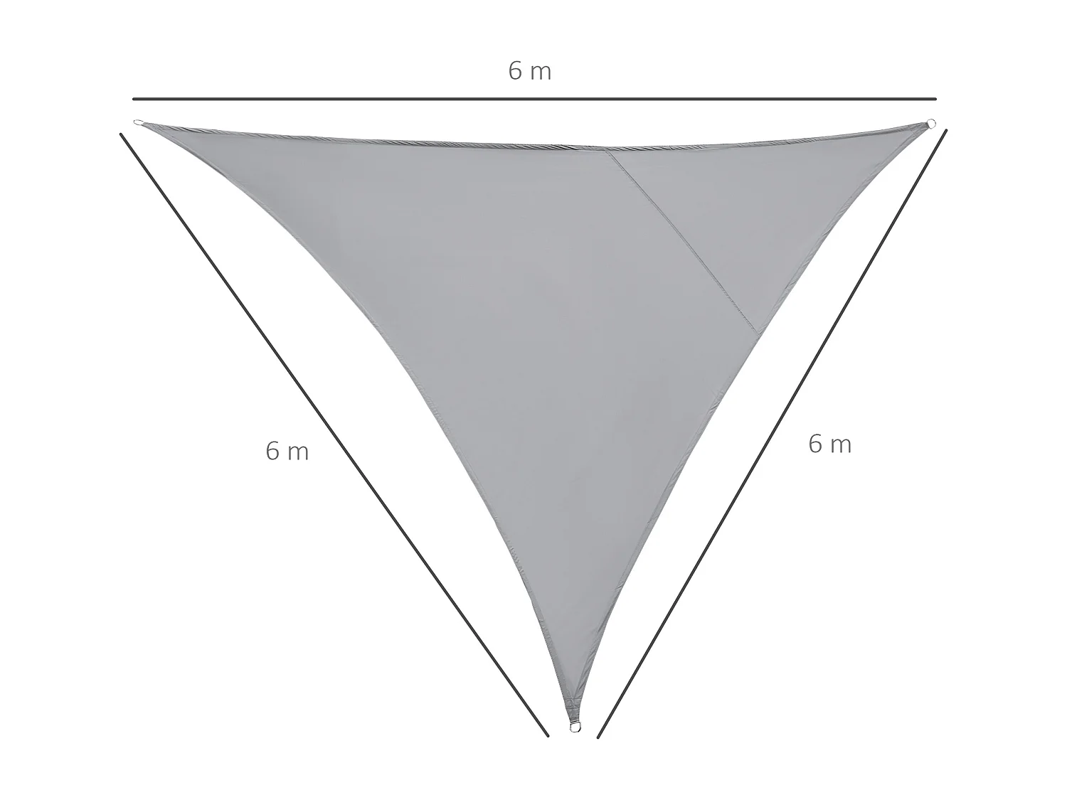 Voile d'ombrage triangulaire grande taille 6 x 6 x 6 m polyester imperméabilisé haute densité 160 g/m² gris clair