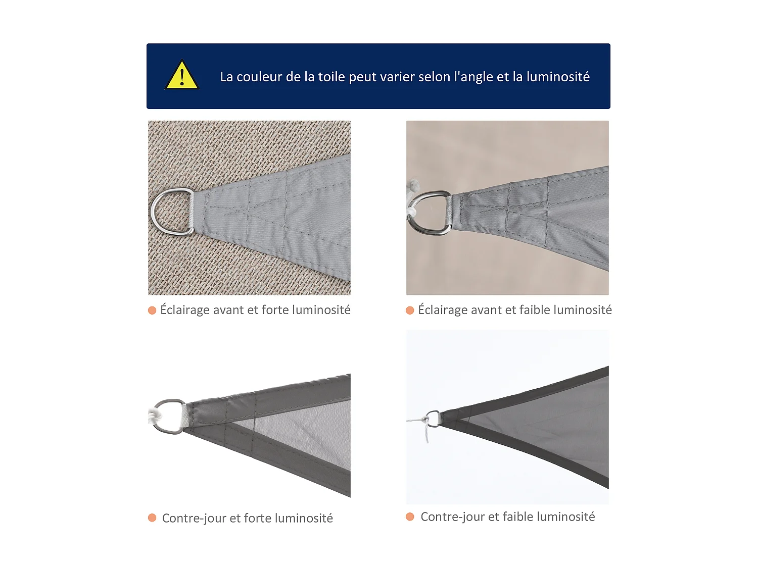 Voile d'ombrage triangulaire grande taille 6 x 6 x 6 m polyester imperméabilisé haute densité 160 g/m² gris clair