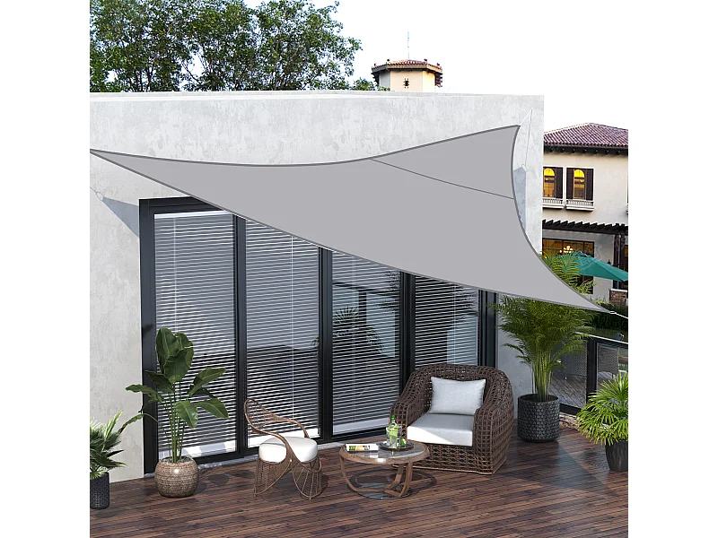 Voile d'ombrage triangulaire grande taille 6 x 6 x 6 m polyester imperméabilisé haute densité 160 g/m² gris clair