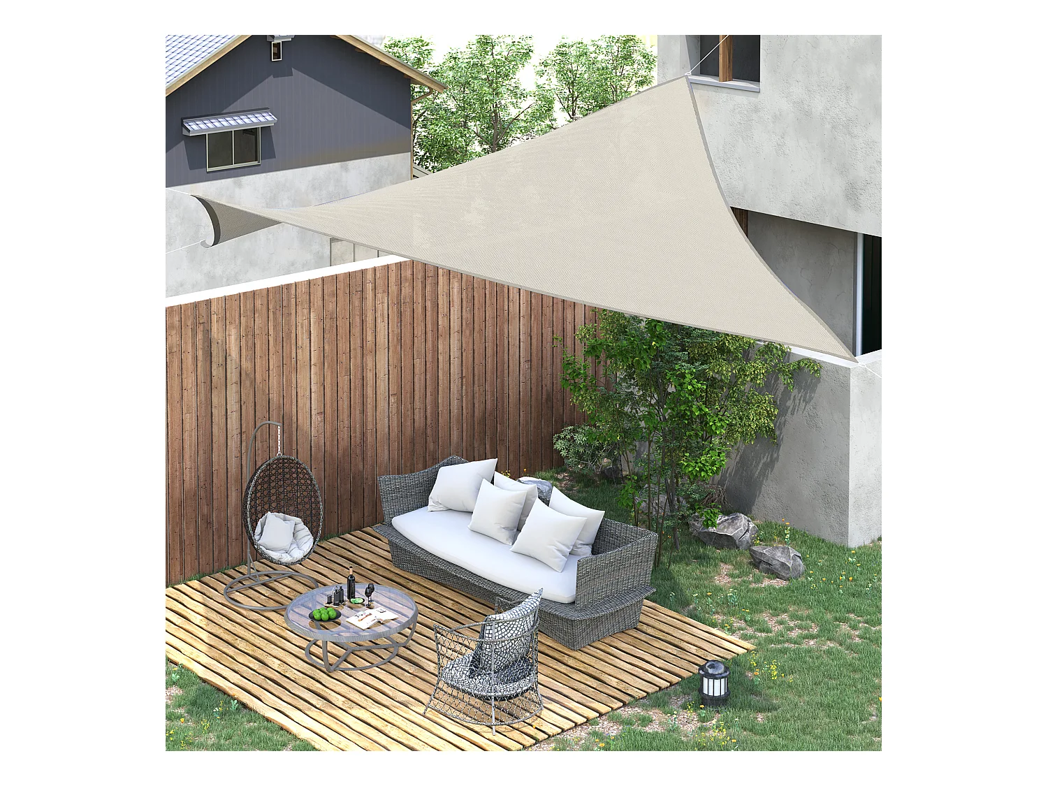 Voile d'ombrage carré 3 x 3 m polyester imperméabilisé haute densité 160 g/m² crème