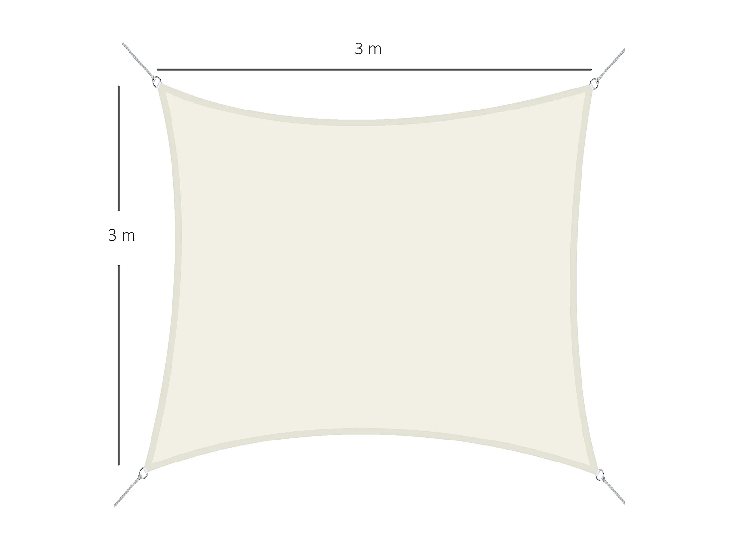 Voile d'ombrage carré 3 x 3 m polyester imperméabilisé haute densité 160 g/m² crème