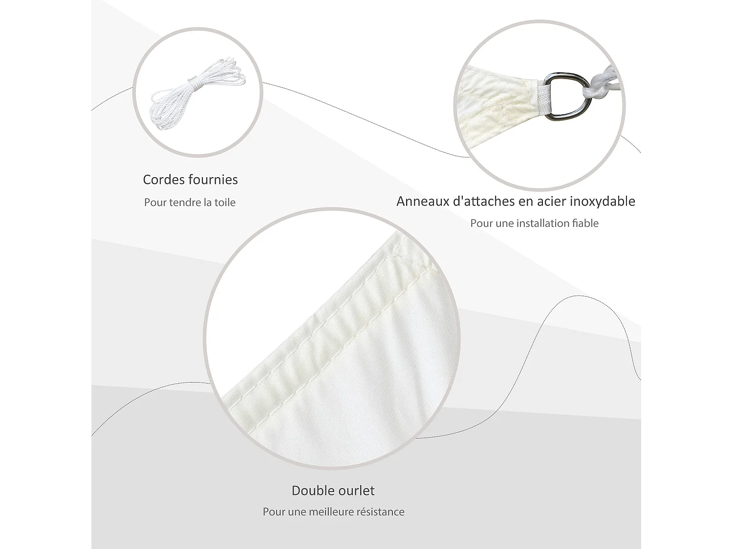 Voile d'ombrage carré 3 x 3 m polyester imperméabilisé haute densité 160 g/m² crème