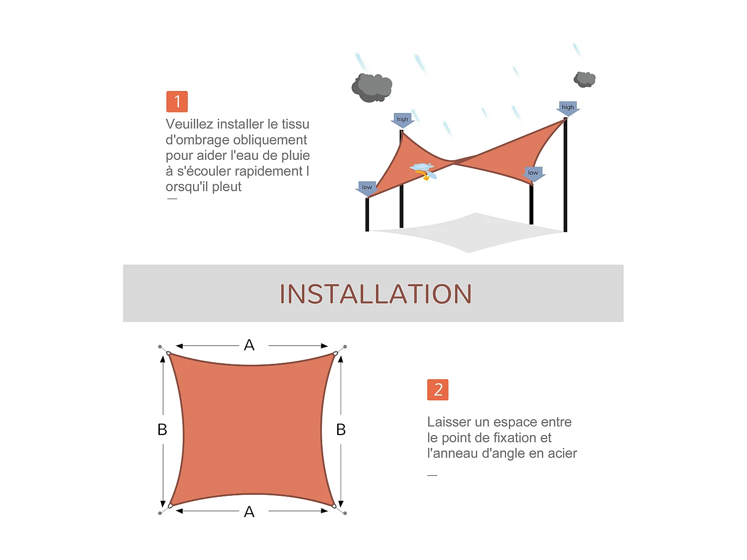 Voile d'ombrage rectangulaire 4 x 6 m toile solaire taud de soleil brique terracotta