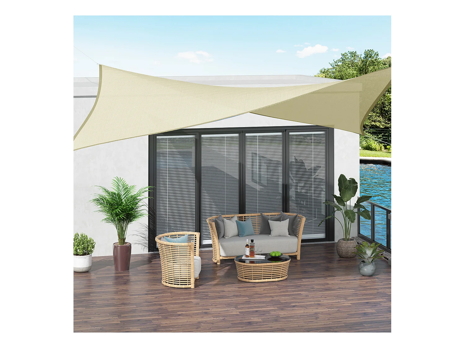 Voile d'ombrage carré 3 x 3 m polyéthylène haute densité résistant aux UV crème