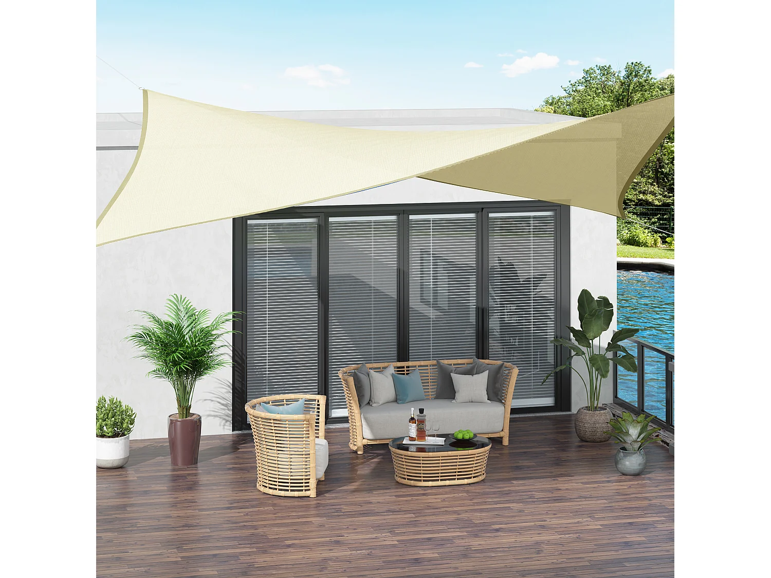 Voile d'ombrage carré 3 x 3 m polyéthylène haute densité résistant aux UV crème