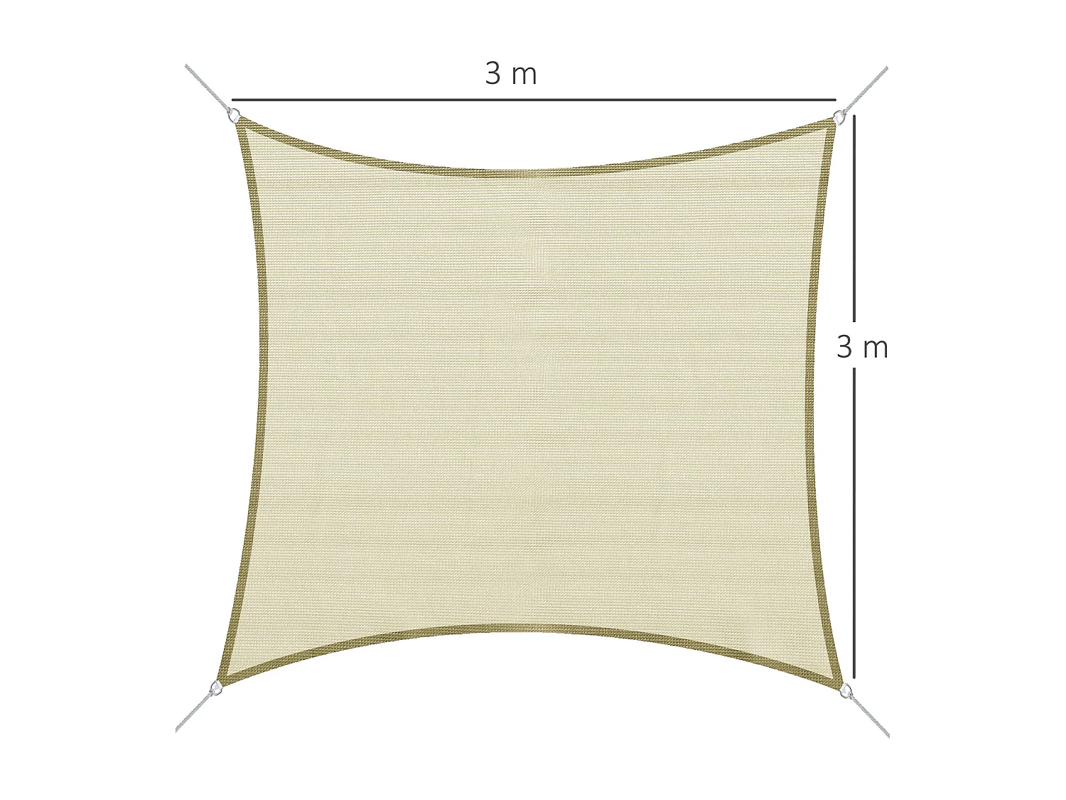 Voile d'ombrage carré 3 x 3 m polyéthylène haute densité résistant aux UV crème