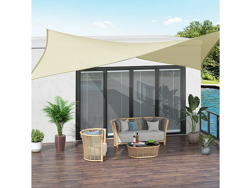 Voile d'ombrage carré 3 x 3 m polyéthylène haute densité résistant aux UV crème