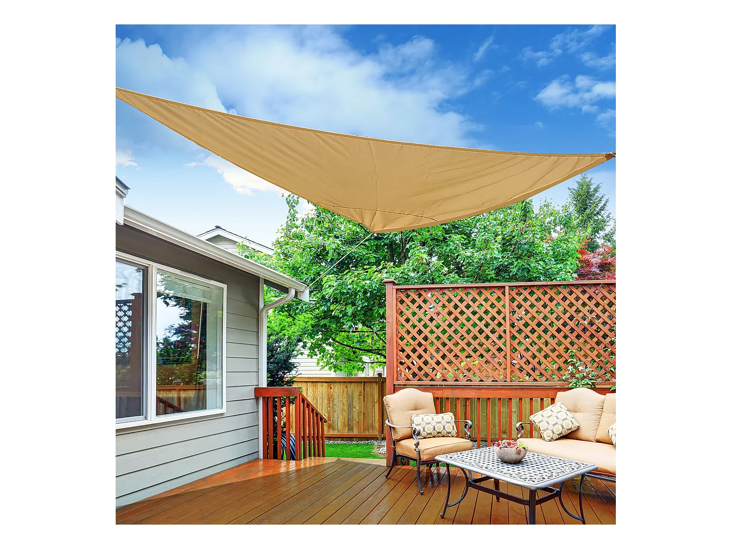 Voile d'ombrage triangulaire grande taille 3 x 3 x 3 m polyester haute densité résistant aux UV coloris sable