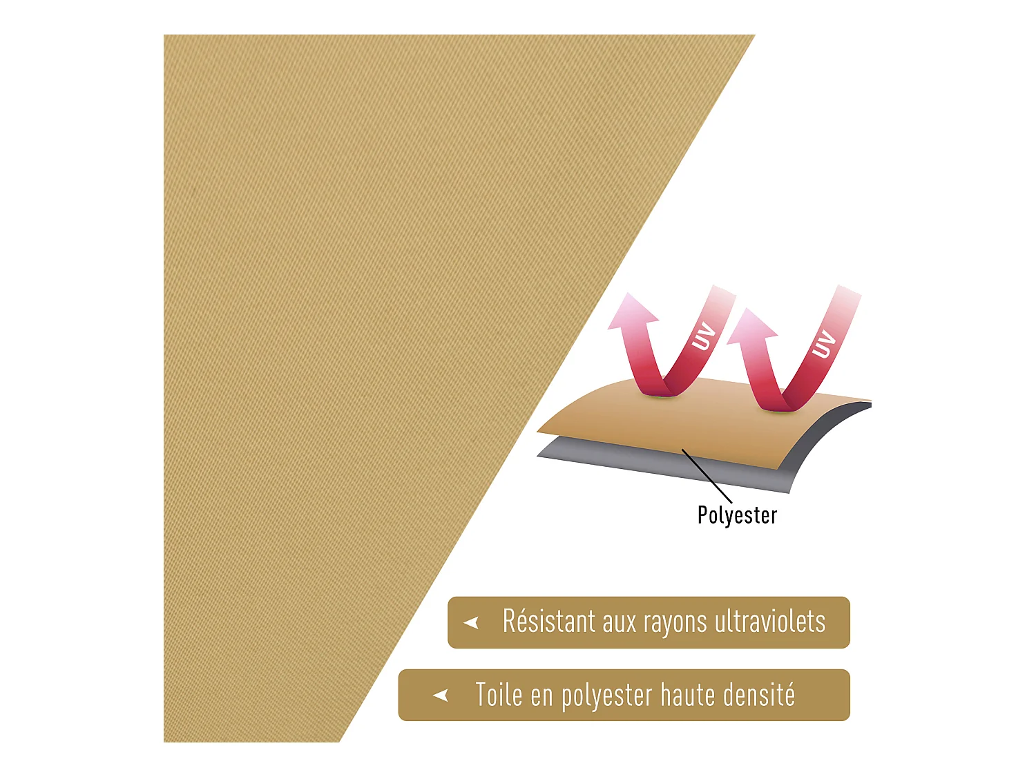 Voile d'ombrage triangulaire grande taille 3 x 3 x 3 m polyester haute densité résistant aux UV coloris sable