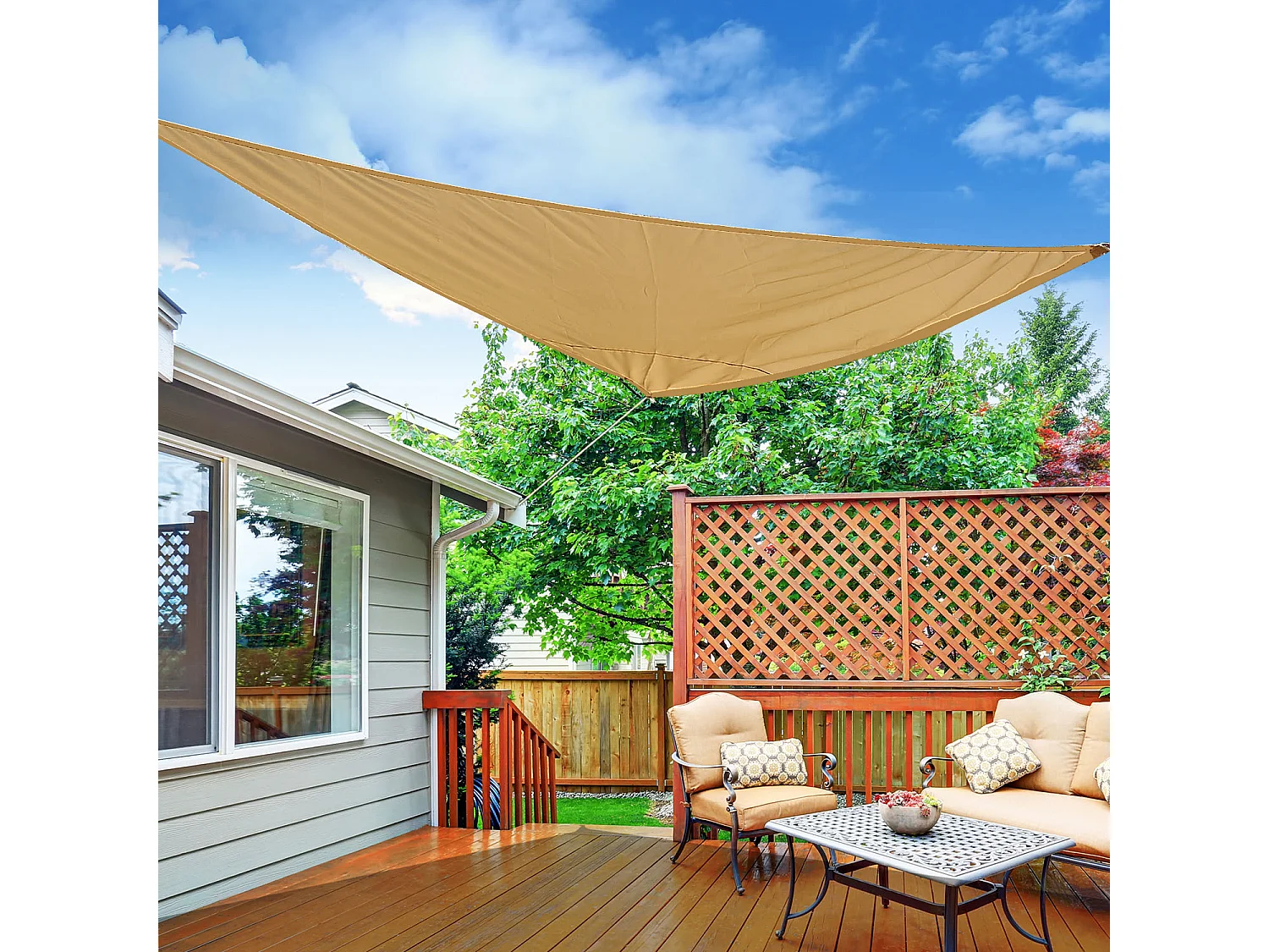 Voile d'ombrage triangulaire grande taille 3 x 3 x 3 m polyester haute densité résistant aux UV coloris sable